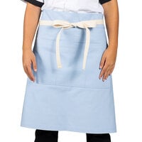 Uncommon Chef 3117 Sky Blue Customizable 100% Cotton Canvas Moxie Waist Apron with Natural Webbing and 3 Pockets - 24" x 34"