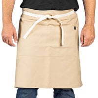 Uncommon Chef 3117 Light Beige Customizable 100% Cotton Canvas Moxie Waist Apron with Natural Webbing and 3 Pockets - 24" x 34"