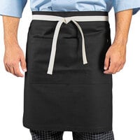 Uncommon Chef 3117 Black Customizable 100% Cotton Canvas Moxie Waist Apron with Natural Webbing and 3 Pockets - 24" x 34"
