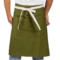 Uncommon Threads 3117 Moss Green Customizable 100% Cotton Canvas Moxie Waist Apron with Natural Webbing and 3 Pockets - 24 inch x 34 inch