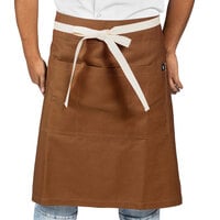Uncommon Chef 3117 Walnut Customizable 100% Cotton Canvas Moxie Waist Apron with Natural Webbing and 3 Pockets - 24" x 34"