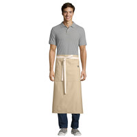 Uncommon Threads 3119 Light Beige Customizable 100% Cotton Canvas Marvel Bistro Apron with Natural Webbing and 1 Pocket - 33 inchL x 31 inchW