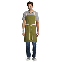 Uncommon Threads 3115 Moss Green Customizable 100% Cotton Canvas Vibe Bib Apron with Natural Webbing and 3 Pockets - 34 inchL x 36 inchW