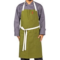 Uncommon Threads 3115 Moss Green Customizable 100% Cotton Canvas Vibe Bib Apron with Natural Webbing and 3 Pockets - 34 inch x 36 inch