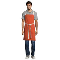 Uncommon Threads 3115 Orange Customizable 100% Cotton Canvas Vibe Bib Apron with Natural Webbing and 3 Pockets - 34 inchL x 36 inchW