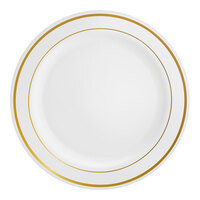 Visions Halo 9" White Plastic Plate with Gold Bands - 12/Sample
