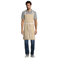Uncommon Threads 3115 Light Beige Customizable 100% Cotton Canvas Vibe Bib Apron with Natural Webbing and 3 Pockets - 34 inchL x 36 inchW