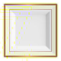 Visions Halo 10" Square White Plastic Plate with Gold Bands - 10/Sample