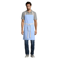 Uncommon Threads 3115 Sky Blue Customizable 100% Cotton Canvas Vibe Bib Apron with Natural Webbing and 3 Pockets - 34 inchL x 36 inchW