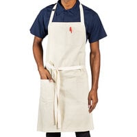 Uncommon Chef 3115 Sand Beige Customizable 100% Cotton Canvas Vibe Bib Apron with Natural Webbing and 3 Pockets - 34" x 36"