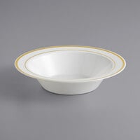 Visions 12 oz. Bone / Ivory Plastic Bowl with Gold Bands - 15/Pack