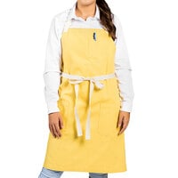 Uncommon Chef 3115 Egg Customizable 100% Cotton Canvas Vibe Bib Apron with Natural Webbing and 3 Pockets - 34" x 36"