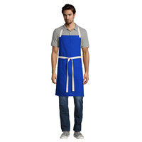 Uncommon Threads 3115 Deep Royal Customizable 100% Cotton Canvas Vibe Bib Apron with Natural Webbing and 3 Pockets - 34 inchL x 36 inchW