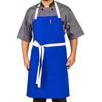 Uncommon Chef 3115 Deep Royal Customizable 100% Cotton Canvas Vibe Bib Apron with Natural Webbing and 3 Pockets - 34" x 36"