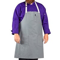Uncommon Chef 3115 Gray Customizable 100% Cotton Canvas Vibe Bib Apron with Natural Webbing and 3 Pockets - 34" x 36"