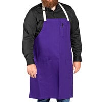 Uncommon Chef 3115 Purple Customizable 100% Cotton Canvas Vibe Bib Apron with Natural Webbing and 3 Pockets - 34" x 36"