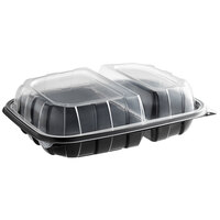 11 inch x 8 1/2 inch x 3 inch Microwaveable 2-Compartment (24 / 16 oz.) Plastic Hinged Container - 116/Case