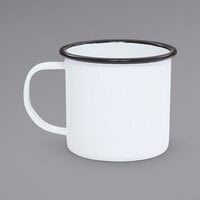 Crow Canyon Home V11BLA Vintage 12 oz. White Enamelware Mug with Black Rolled Rim