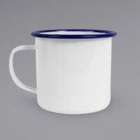 Crow Canyon Home V112BLU Vintage 16 oz. White Enamelware Mug with Blue Rolled Rim