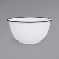 Crow Canyon Home V23BLA Vintage 4 Qt. White Round Enamelware Footed Bowl with Black Rolled Rim