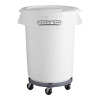 Baker's Lane 32 Gallon / 510 Cup Round White Flat Top Mobile Ingredient Storage Bin with Lid