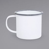 Crow Canyon Home V11GRY Vintage 12 oz. White Enamelware Mug with Grey Rolled Rim