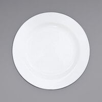 Crow Canyon Home V20GRY Vintage 10 1/4" White Wide Rim Enamelware Footed Plate with Grey Rolled Rim