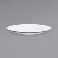 Crow Canyon Home V20GRY Vintage 10 1/4 inch White Wide Rim Enamelware Footed Plate with Grey Rolled Rim