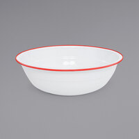 Crow Canyon Home V25RED Vintage 8 Qt. White Round Enamelware Footed Bowl with Red Rolled Rim