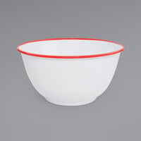 Crow Canyon Home V23RED Vintage 4 Qt. White Round Enamelware Footed Bowl with Red Rolled Rim