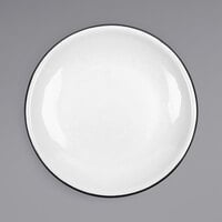 Crow Canyon Home V123BLA Vintage 8 inch White Coupe Enamelware Plate with Black Rolled Rim