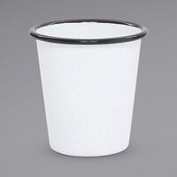 Crow Canyon Home V03BLA Vintage 10 oz. White Short Enamelware Tumbler with Black Rolled Rim