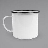 Crow Canyon Home V112BLA Vintage 16 oz. White Enamelware Mug with Black Rolled Rim