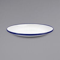 Crow Canyon Home V123BLU Vintage 8 inch White Coupe Enamelware Plate with Blue Rolled Rim
