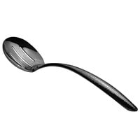 Bon Chef 9458HFB 13 1/2" Black Hammered Stainless Steel Slotted Serving Spoon with Hollow Cool Handle