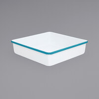 Crow Canyon Home V101TUR Vintage 9" x 9" White Square Enamelware Cake Pan with Turquoise Rolled Rim