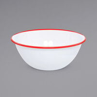 Crow Canyon Home V18RED Vintage 2 Qt. White Round Enamelware Bowl with Red Rolled Rim