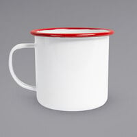 Crow Canyon Home V112RED Vintage 16 oz. White Enamelware Mug with Red Rolled Rim