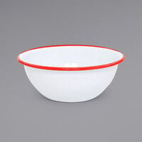Crow Canyon Home V17RED Vintage 20 oz. White Round Enamelware Bowl with Red Rolled Rim