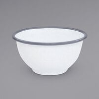 Crow Canyon Home V02GRY Vintage 16 oz. White Round Enamelware Footed Bowl with Grey Rolled Rim