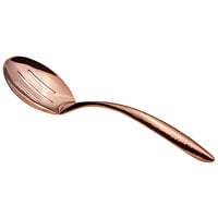 Bon Chef 9464HFRG 9 3/4" Rose Gold Hammered Stainless Steel Slotted Serving Spoon with Hollow Cool Handle