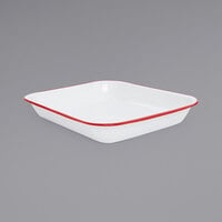 Crow Canyon Home V34RED Vintage 3 Qt. White Enamelware Roasting Pan with Red Rolled Rim