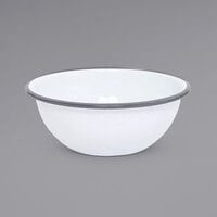 Crow Canyon Home V17GRY Vintage 20 oz. White Round Enamelware Bowl with Grey Rolled Rim