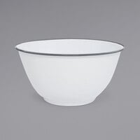 Crow Canyon Home V23GRY Vintage 4 Qt. White Round Enamelware Footed Bowl with Grey Rolled Rim