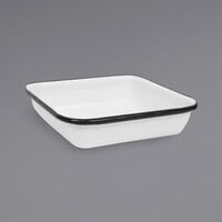 Crow Canyon Home V122BLA Vintage 4 3/4" White Square Enamelware Tray with Black Rolled Rim