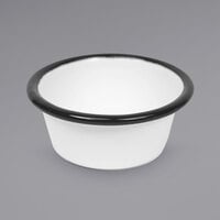 Crow Canyon Home V121BLA Vintage 2 oz. White Enamelware Ramekin with Black Rolled Rim