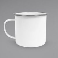 Crow Canyon Home V112GRY Vintage 16 oz. White Enamelware Mug with Grey Rolled Rim