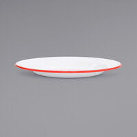 Crow Canyon Home V20RED Vintage 10 1/4 inch White Wide Rim Enamelware Footed Plate with Red Rolled Rim