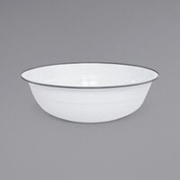 Crow Canyon Home V25GRY Vintage 8 Qt. White Round Enamelware Footed Bowl with Grey Rolled Rim