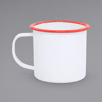 Crow Canyon Home V11RED Vintage 12 oz. White Enamelware Mug with Red Rolled Rim